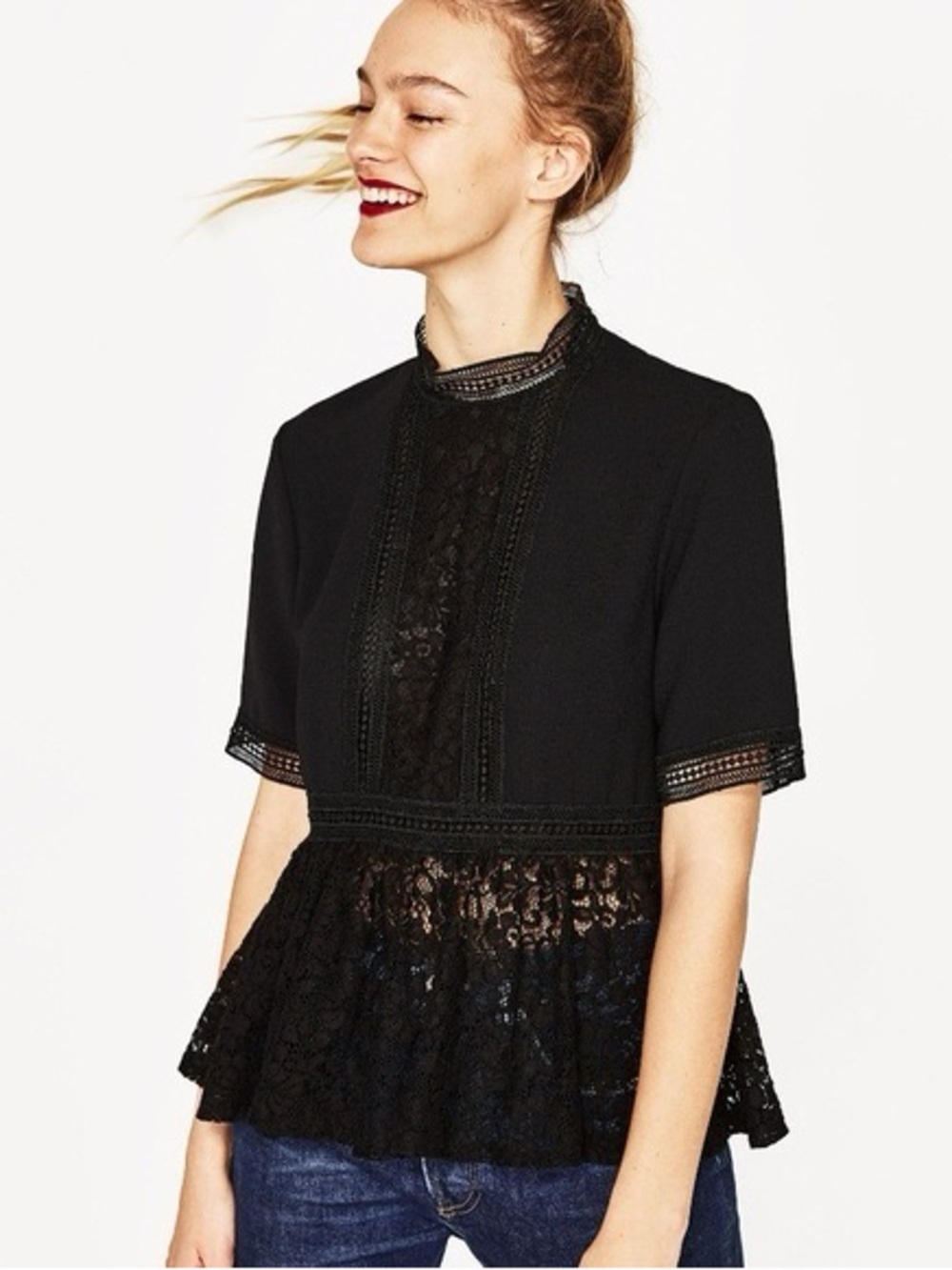 Zara Black Lace Peplum Top - Women size S